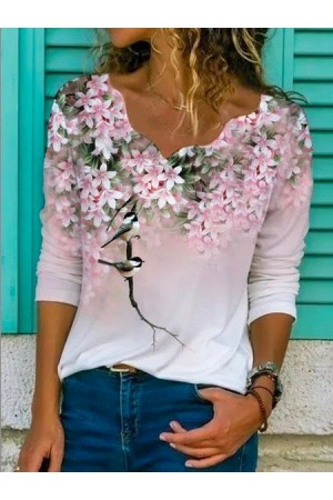 Vneck Floral Print TShirt