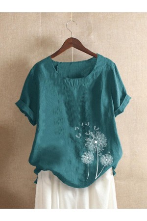 Casual Print Short Sleeve Overhead Crew Neck TShirt