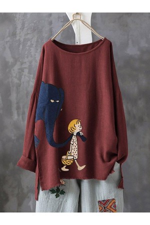 Print Cartoon Elephant Irregular Plus Size Tshirt