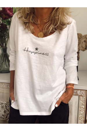 Casual Letter CottonBlend Long Sleeve Shirts & Tops