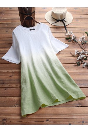Gradient Short Sleeve Loose Oneck Casual Tshirt