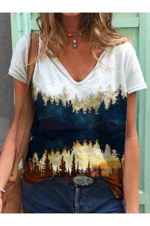 Plant print casual crew neck Tshirt