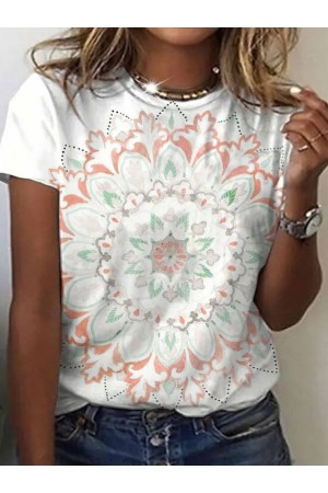 Women's Mandala Floral Pattern Crew Neck Top