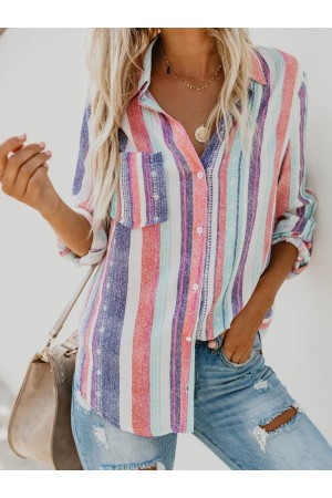 Multicolor Stripe Long Sleeve Blouse