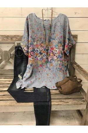 Irregular Print Fashion Women’s Short Sleeves Blouse