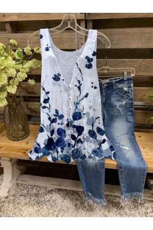 Large Size Floral Print Lapel Shirt