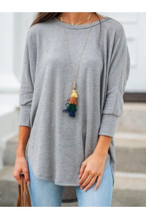 Solid 3/4 Sleeve CottonBlend Casual Shirts & Tops