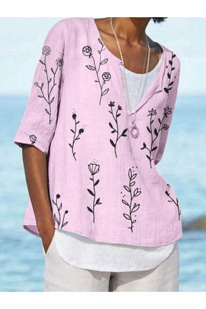 Light v neck floral printed half sleeve shirt
