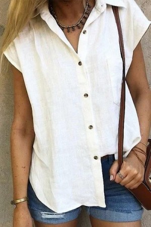Women Plain Casual Short Sleeves Tops