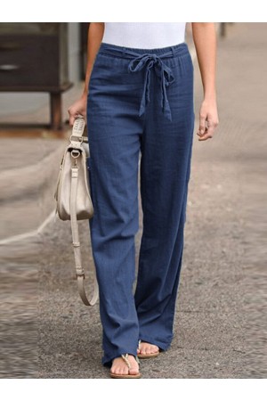Casual Elastic Waist Bowknot Straight Pants