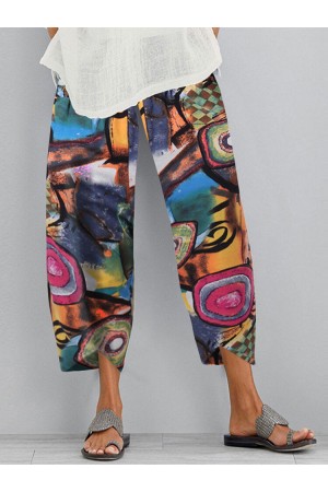 Graffiti Print Elastic Waist Loose Casual Pants