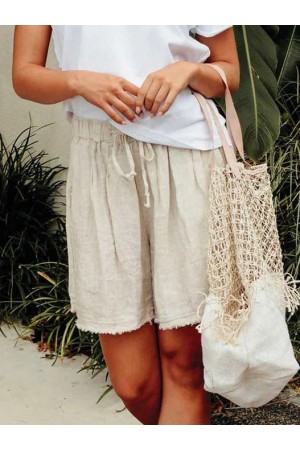 Cottonblend Linen Casual Holiday Plain Shorts