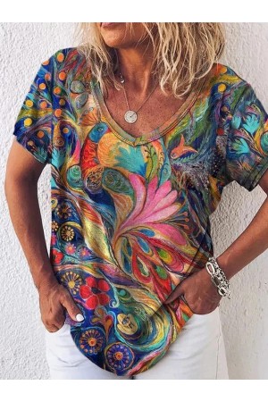 Painting Round Neck Short Sleeves TShirt