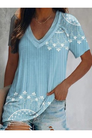 Mandala Tribal Print Vneck Short Sleeves Tshirt