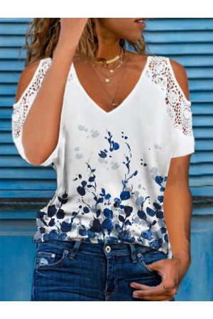 Vneck Floral Lace Casual TShirt