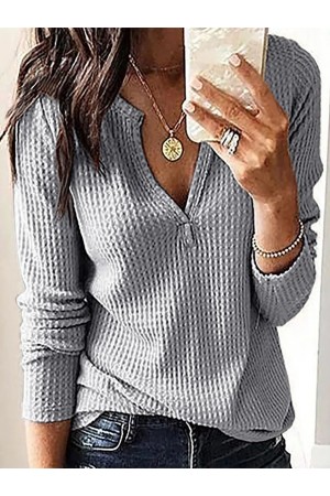 Vintage Solid Long Sleeves Shirts & Tops