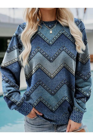 Crew Neck Geometric Casual Sweatshirt