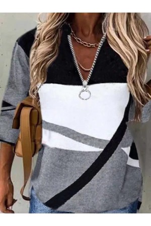 V Neck Geometric Casual TShirt/Tee