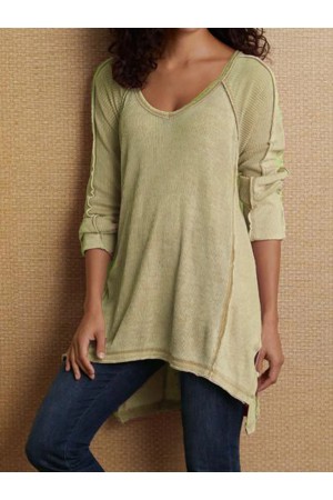 V Neck Solid Casual Tops
