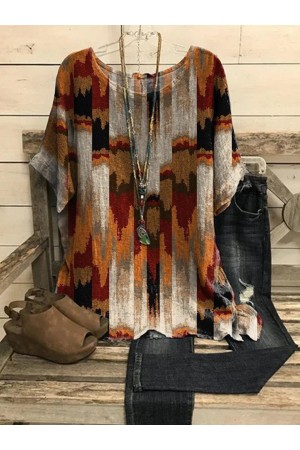 Scoop Neckline Color Block Vintage Retro Tops
