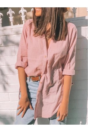 Long Sleeve Shirt Collar Casual Blouse
