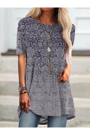 Round Neck Casual Short Sleeve Tribal Tshirt