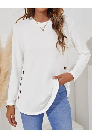 Crew Neck Solid Causal Tunic Tops