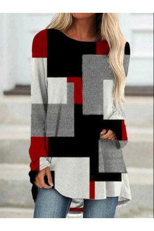 Round Neck Geometric Casual Tunic Tops