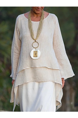Round Neck Solid HiLo Basic Tunic Tops
