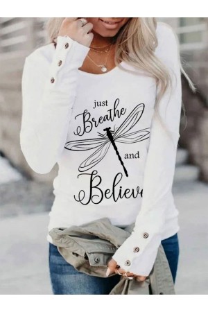 Fit Casual Dragonfly Crew Neck Buttoned TShirt