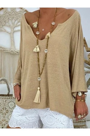Casual V NeckSolid Cotton Tshirt