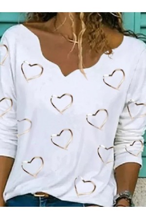 Loosen Heart Printed Sweet Long Sleeves Tops