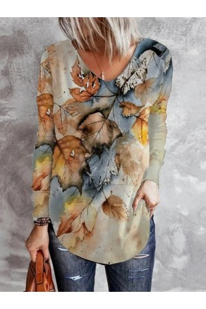 Plus size Fall Leaves Casual Tshirt