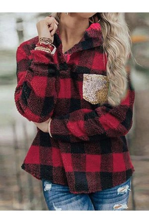 Casual Grid V Neck Sweatshirt