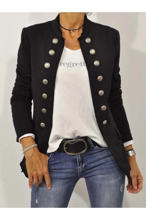 Black Long Sleeve Shift Buttoned Solid Jacket