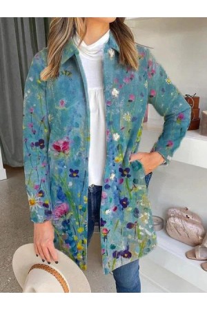 Solid Loosen Lapel Casual Overcoat