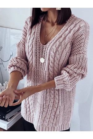 V Neck Jacquard Casual Sweater