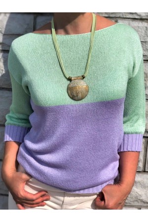 Holiday Casual Color Block Half Sleeve Boat Neck Sweater