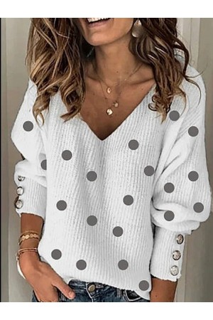 Winter Polka Dots V Neck Casual Sweater