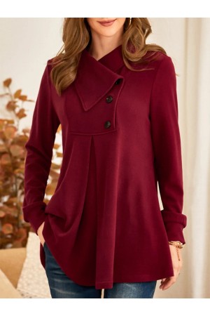 Asymmetrical Shawl Collar Solid Tunic Tops