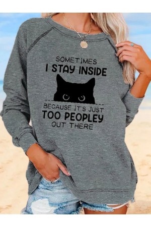 Cat Animal Casual Ladies Loose Knit Sweatshirt