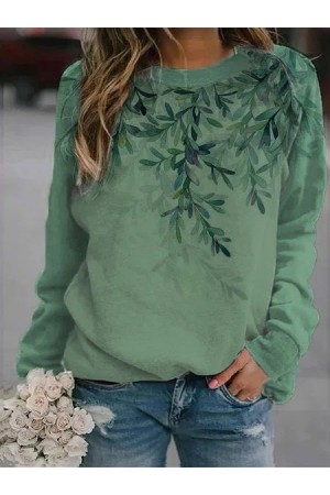 Leaves Loosen Crew Neck Long Sleeves Sweatershirt