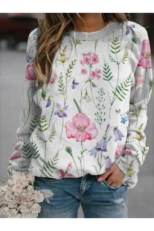 Floral Crew Neck Long Sleeves Sweatshirts