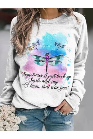 Casual Crew Neck Butterfly Sweatshirts