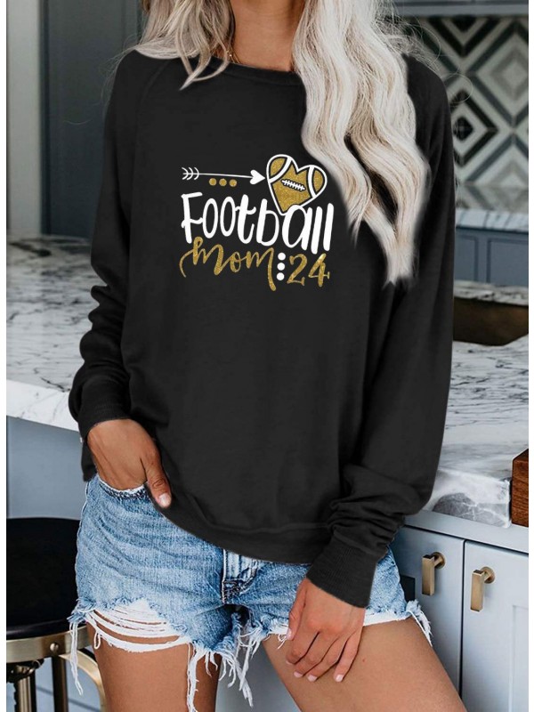 Women's Sweatshirts Football Team logo Letter Print Long Sleeve Round Neck Daily Casual Sweatshirt