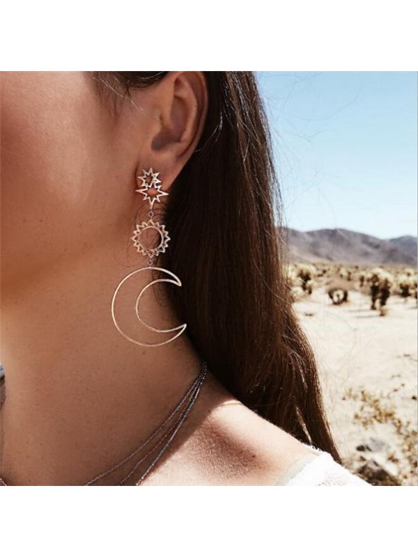 Women's Vintage Hollow Moon Sun Asymmetric Earrings