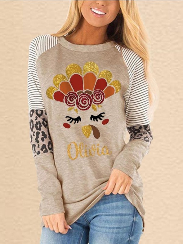 Women's Thanksgiving Olivia Print Long Sleeve Sweatshirt