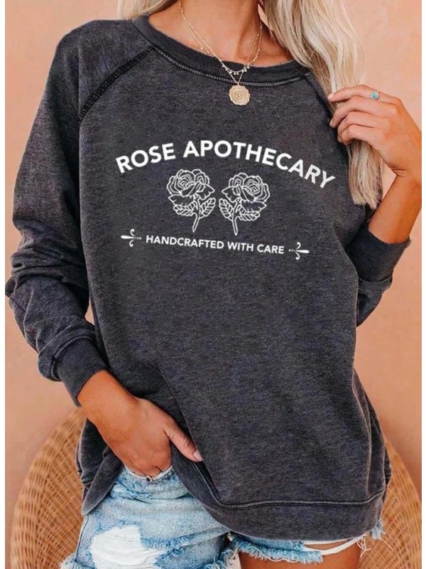 Women's Sweatshirt Gray Rose Apothecary Handcrafted Long Sleeve Crewneck Tops