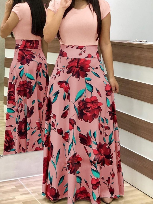 Appliqued Short Sleeve Floral Dresses