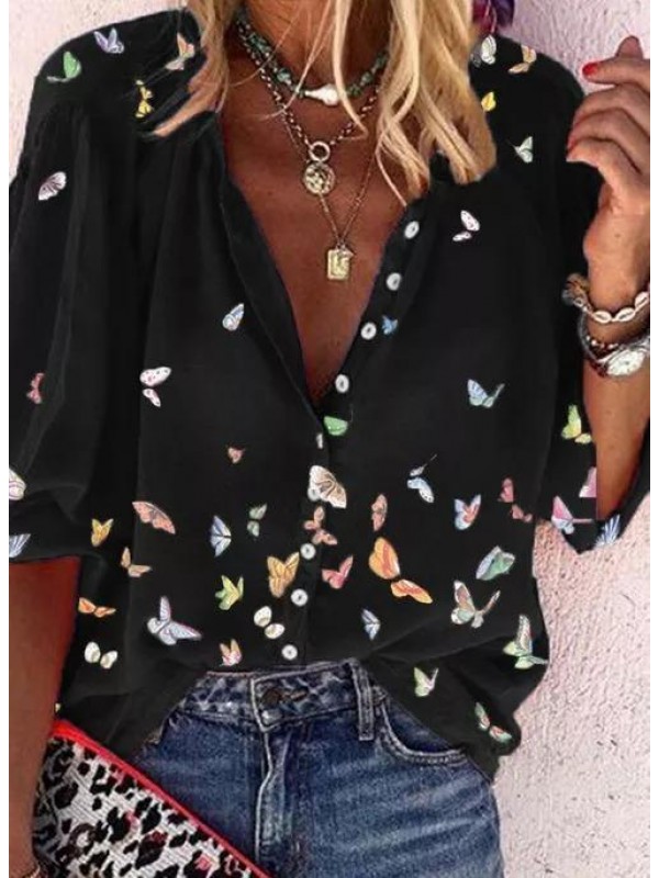 Animal Casual VNeckline Half Sleeve Blouses
